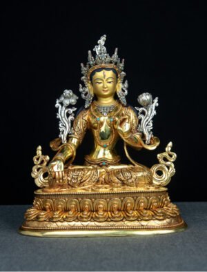 White Tara- Double lotus- 9 inch 24k Full-gold antique