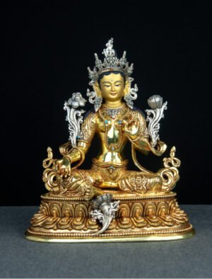 Green Tara- Double lotus- 9 inch 24k Full-gold antique