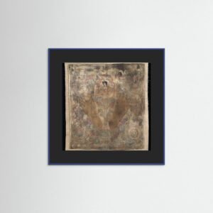 Footprints of the Third Karmapa, Rangjung Dorje (1284-1339) together with a portrait and the eight auspicious symbols from the 14th century